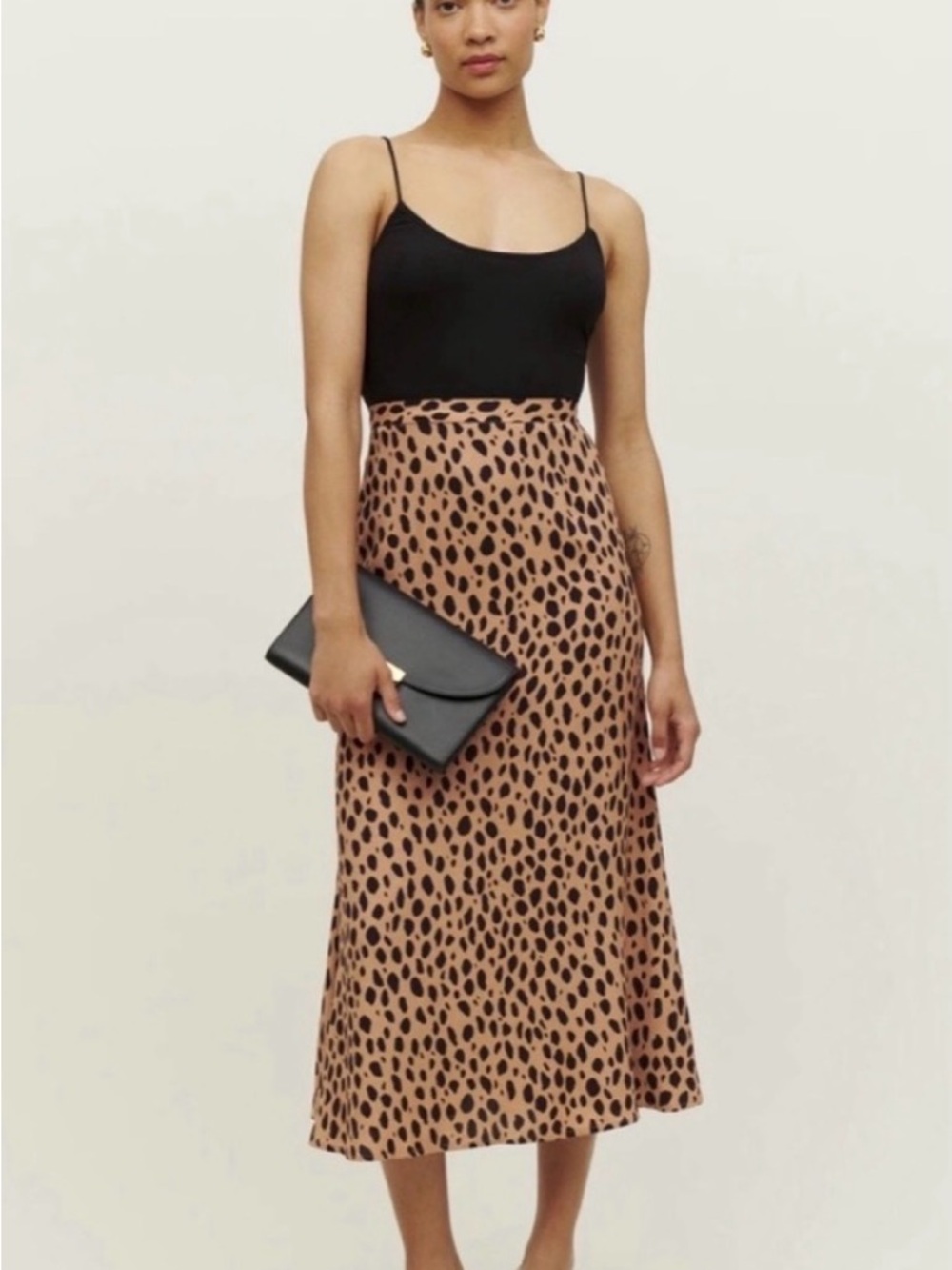 Reformation Bea Silk Satin Leopard Print Midi Slip Skirt size 6P